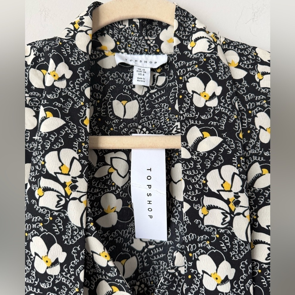 Topshop Tie Neck Floral Print Long Sleeve Mini Dress - Size 6 - Picture 5 of 8